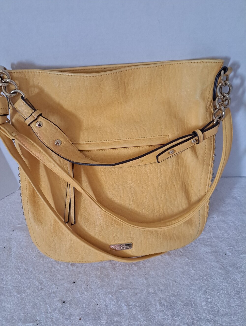 Jessica SIMPSON Yellow Leather Studded Shoulder Crossbody Bag